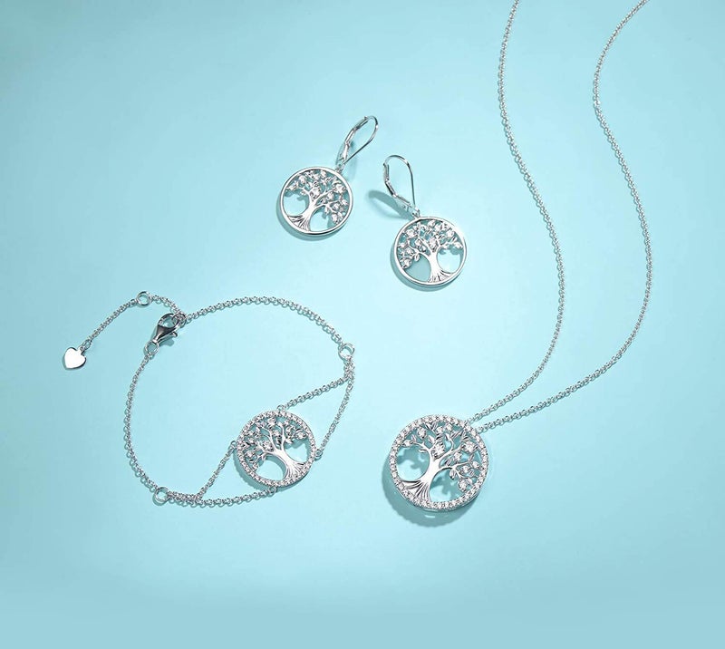 Agvana Sterling Silver Tree of Life Earrings for Women Cubic Zirconia CZ Family Tree Leverback Dangle Drop Earrings Anniversary Birthday Gifts for Women Women Grandma Wife Her - Image 4
